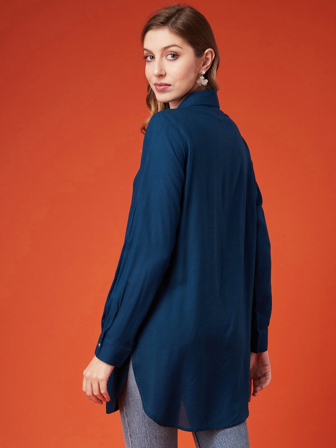 Women's Rayon Tunic with Collared Neck and Front Slit
