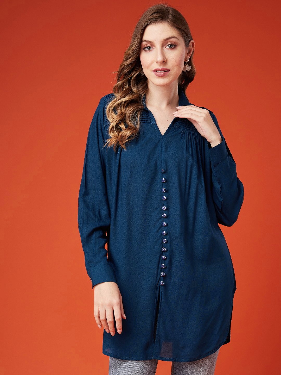 Women's Rayon Tunic with Collared Neck and Front Slit