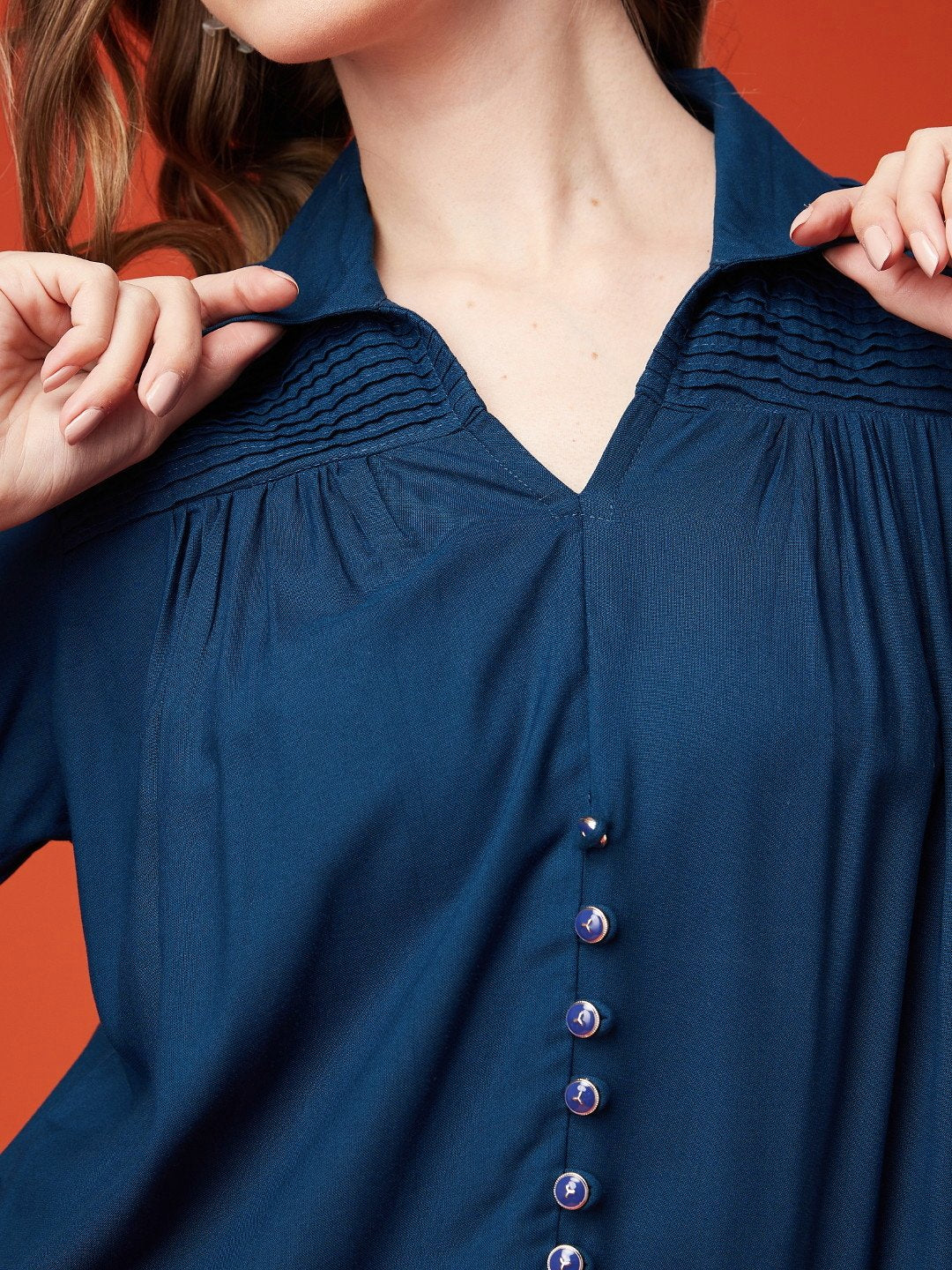 Women's Rayon Tunic with Collared Neck and Front Slit