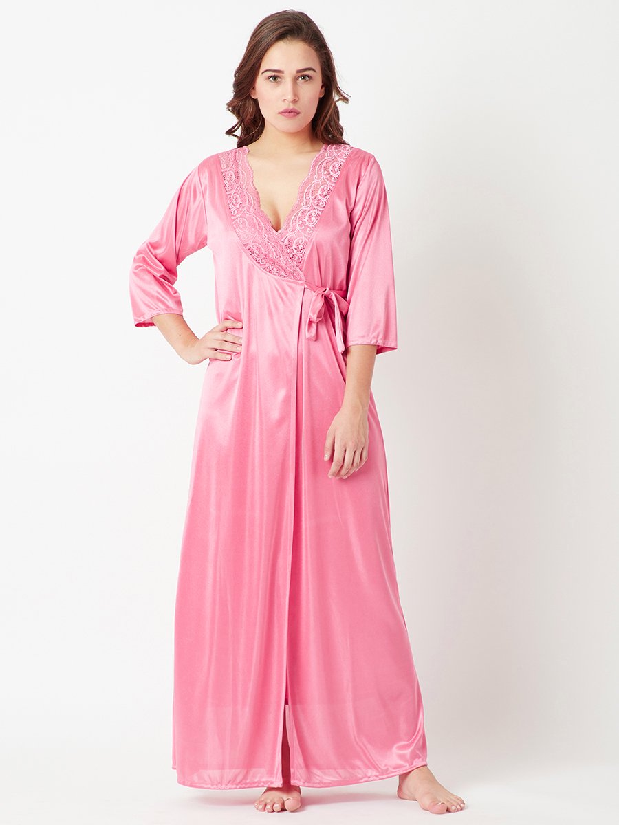 Comfortable Pink Nightdress Set with Robe