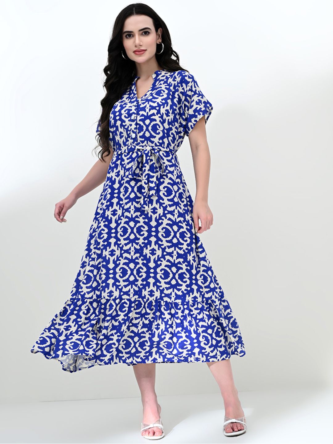Elegant Ikkat Damask Pattern A-Line Day Dress