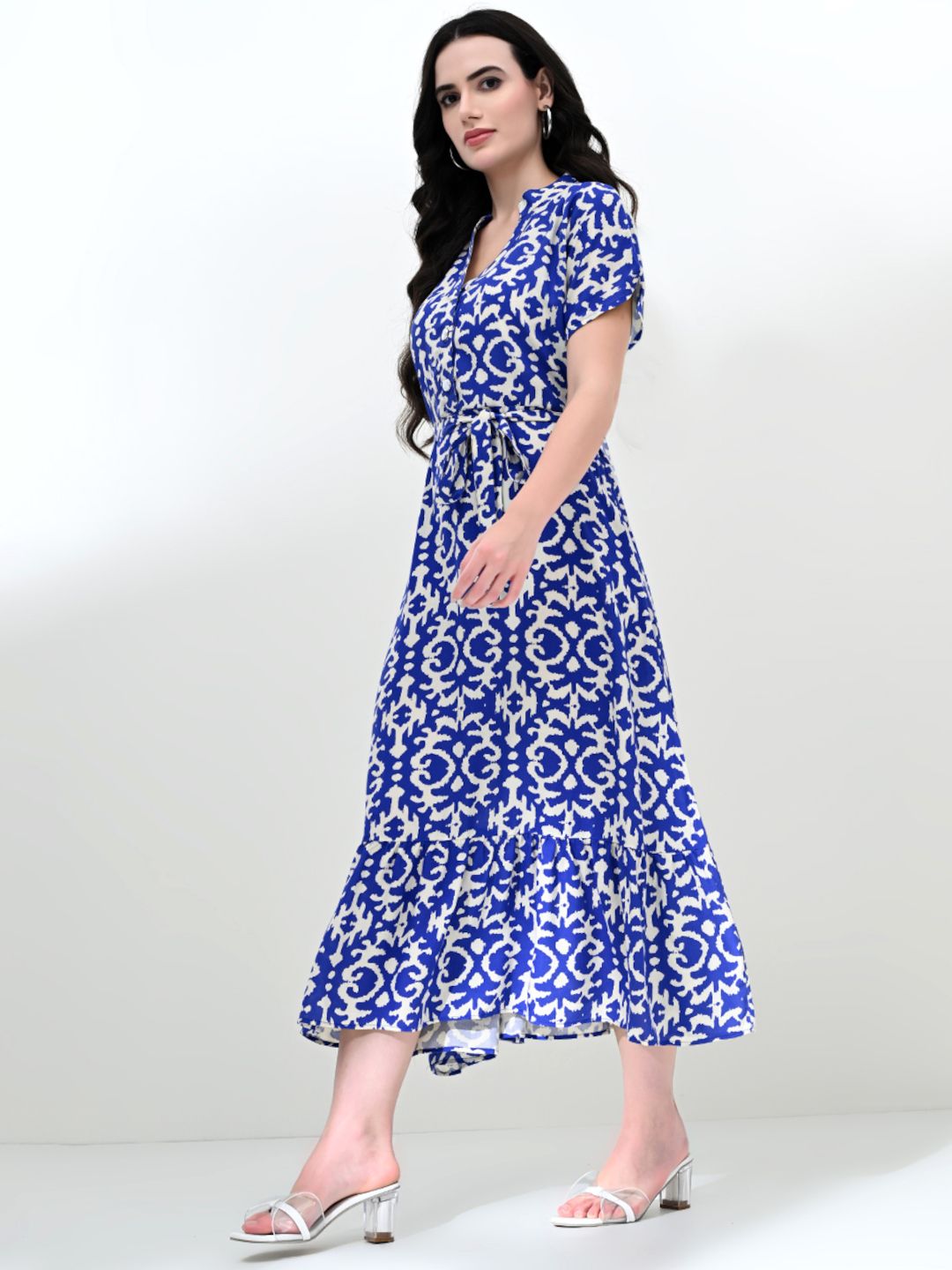 Elegant Ikkat Damask Pattern A-Line Day Dress