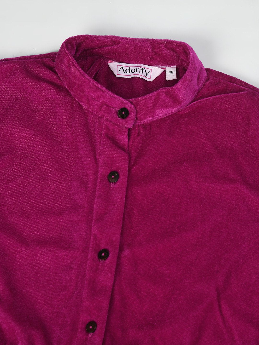 Magenta Long Sleeve Velvet Shirt Dress for Women