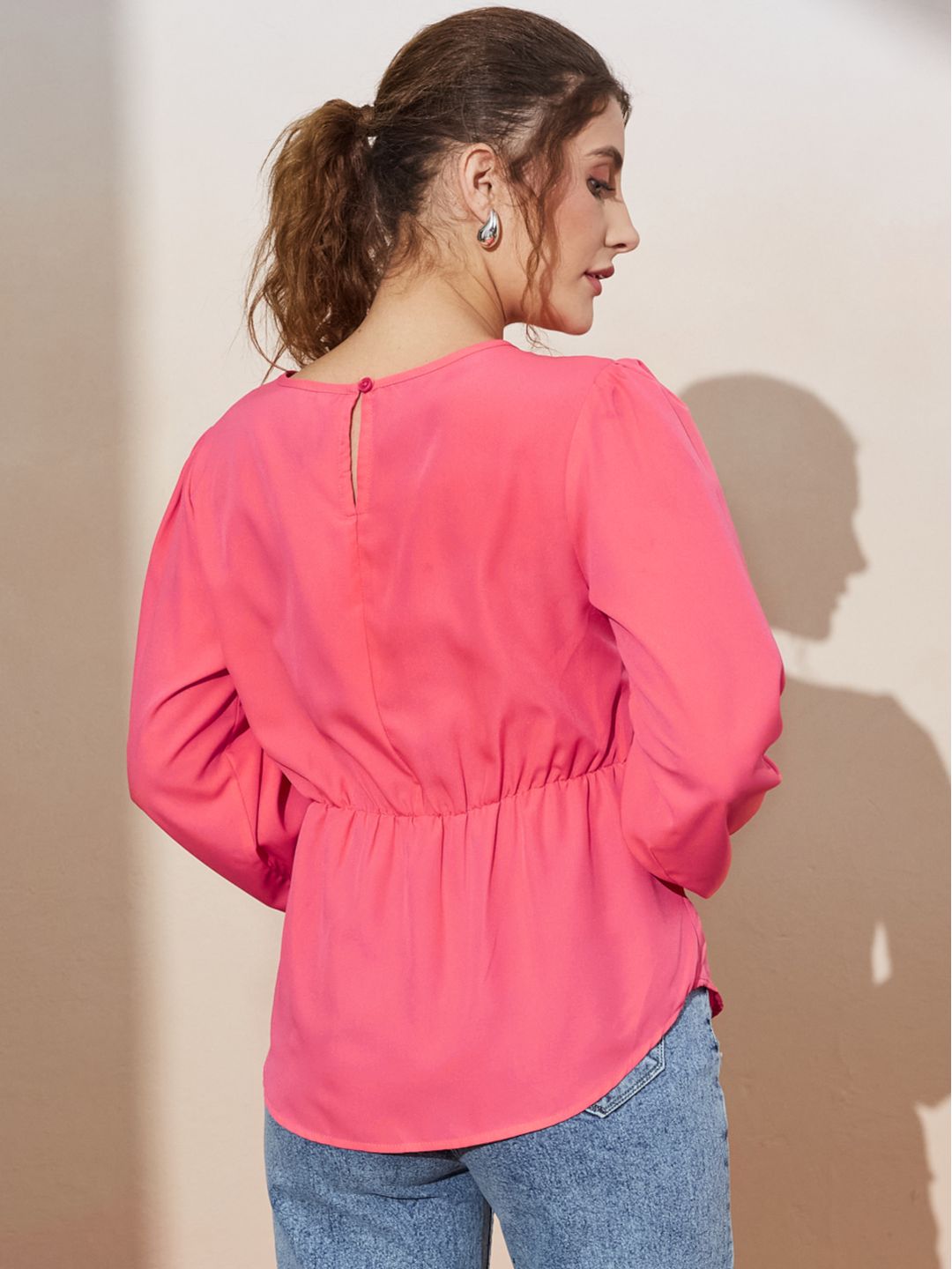 Elegant Peplum Blouse with Waist Pleats