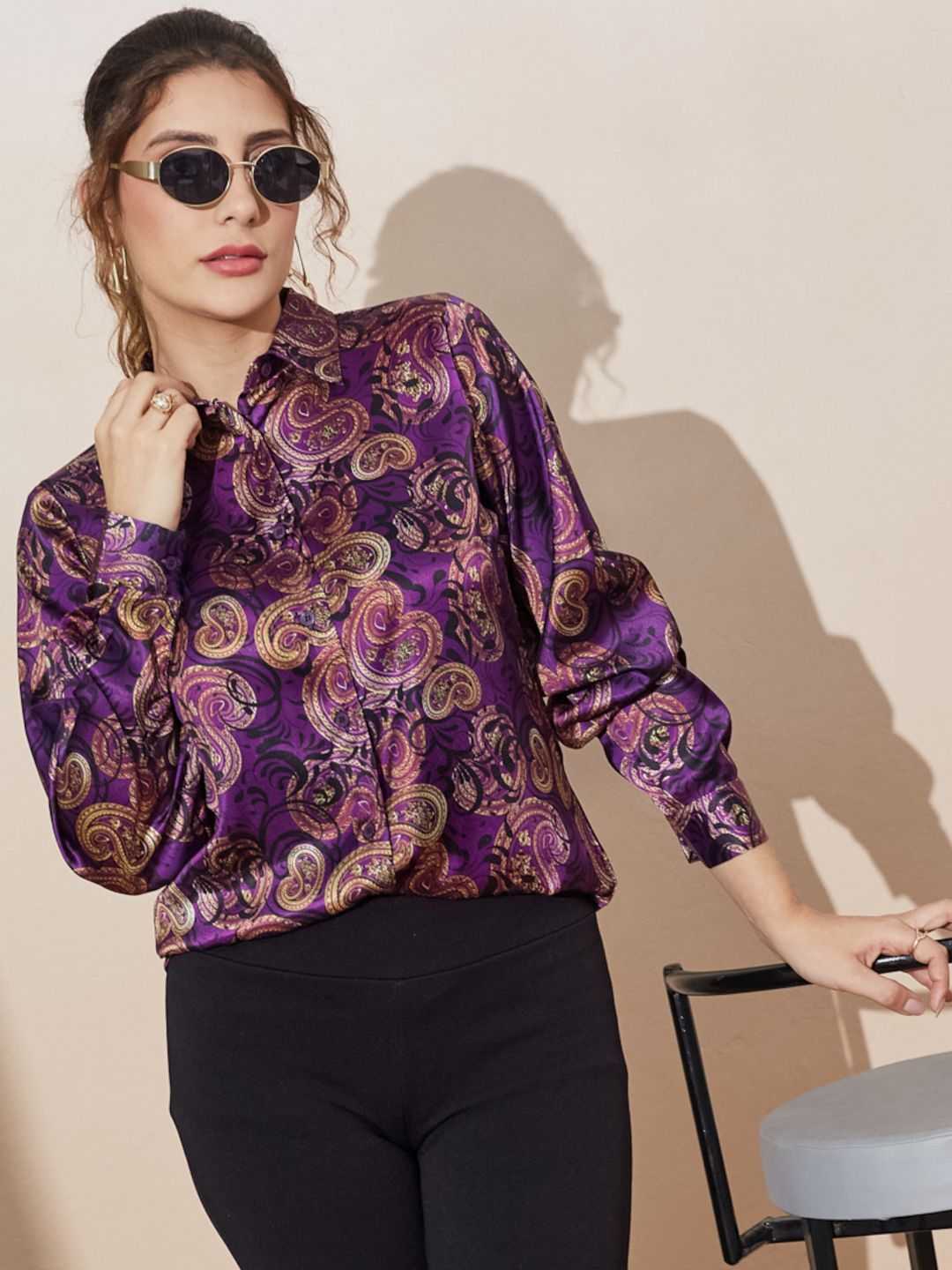 Chic Satin Shirt with Printed Design
