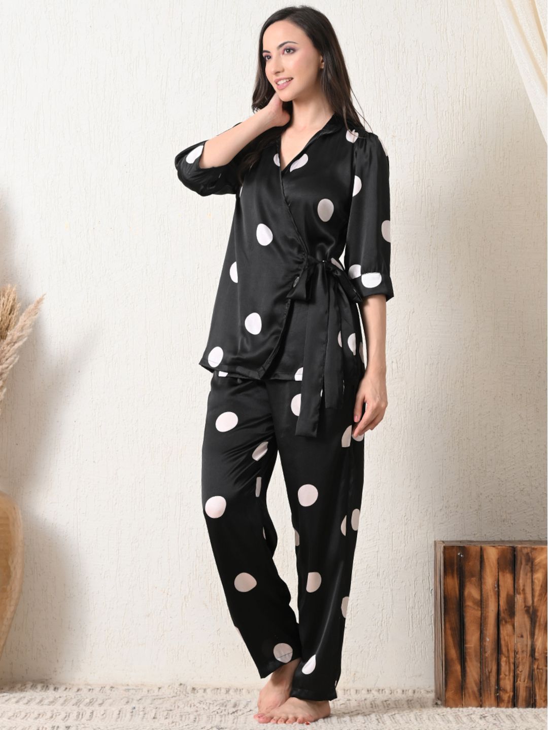 Women's Satin Printed Nightwear with Knotted Top & Shorts