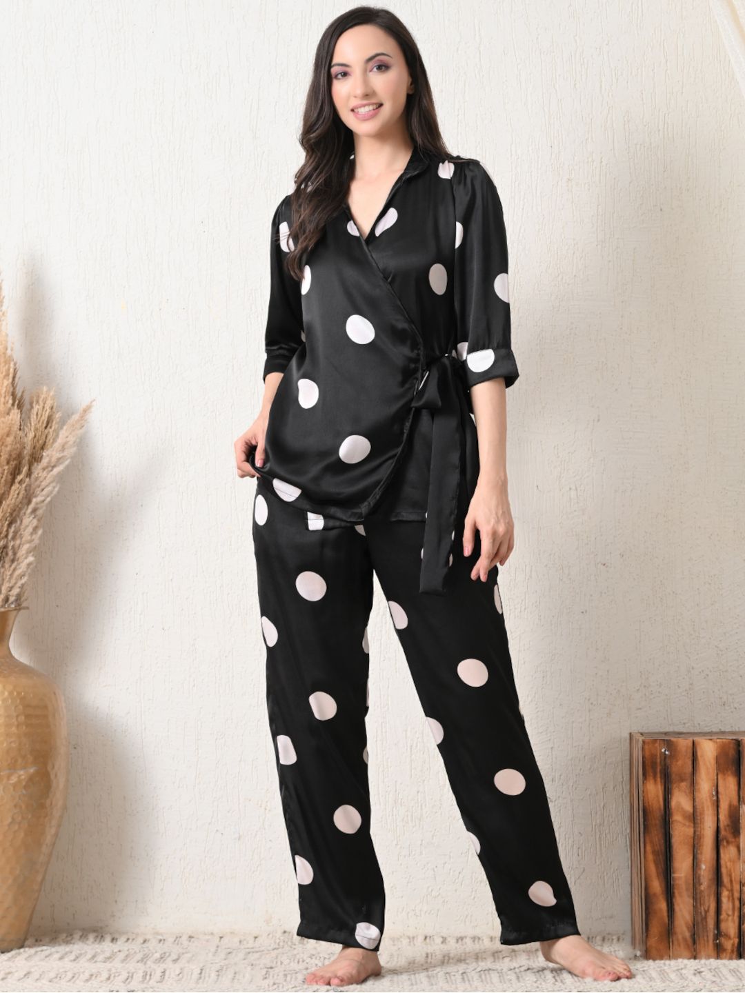 Women's Satin Printed Nightwear with Knotted Top & Shorts
