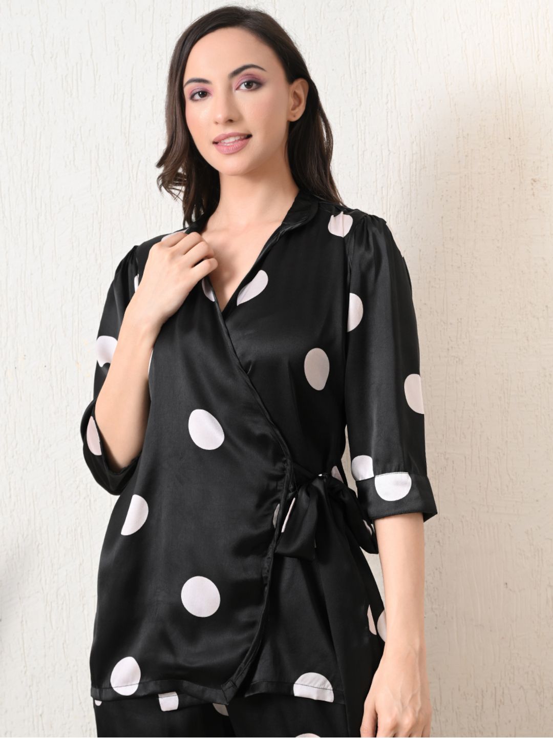 Women's Satin Printed Nightwear with Knotted Top & Shorts