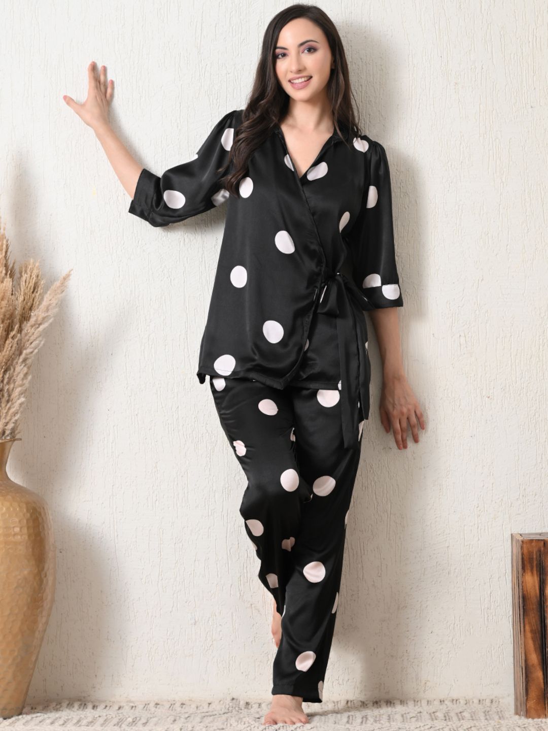 Women's Satin Printed Nightwear with Knotted Top & Shorts