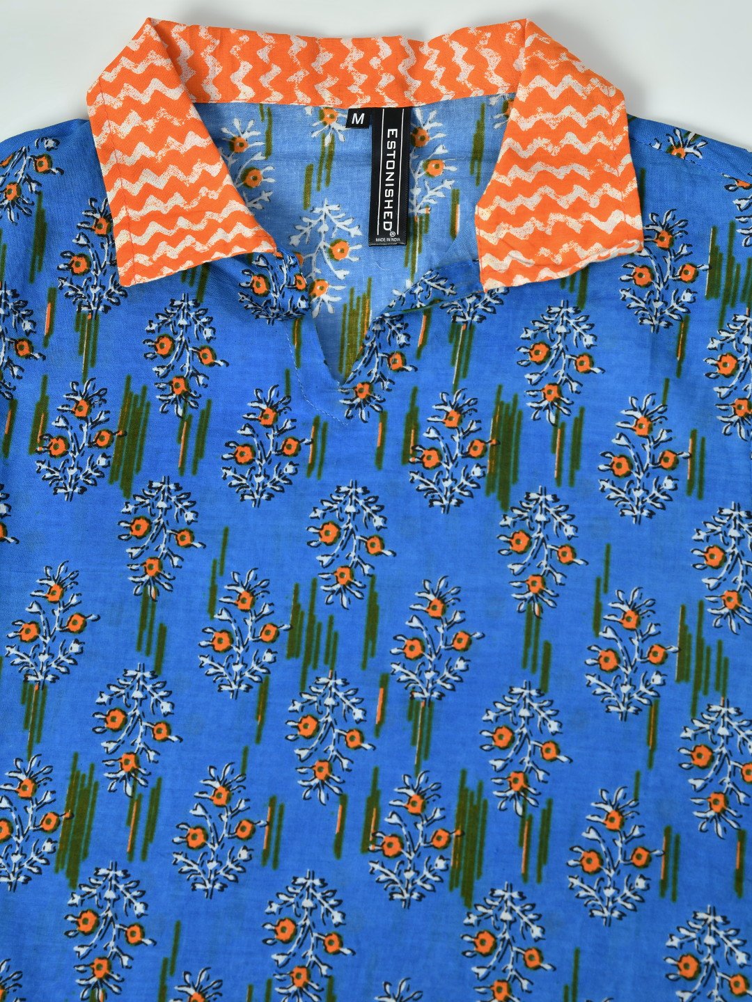Women's Sky Blue Tunic with Motif Print & Balloon Sleeves