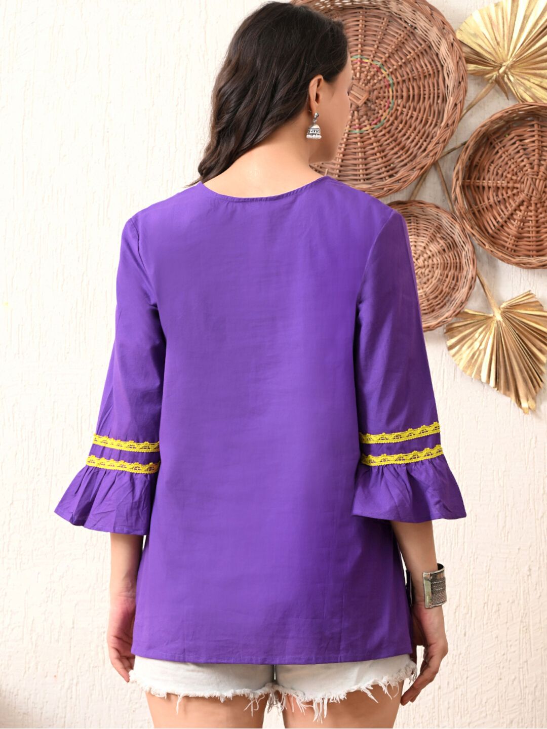 V-Cut Neck Floral Embroidered Tunic
