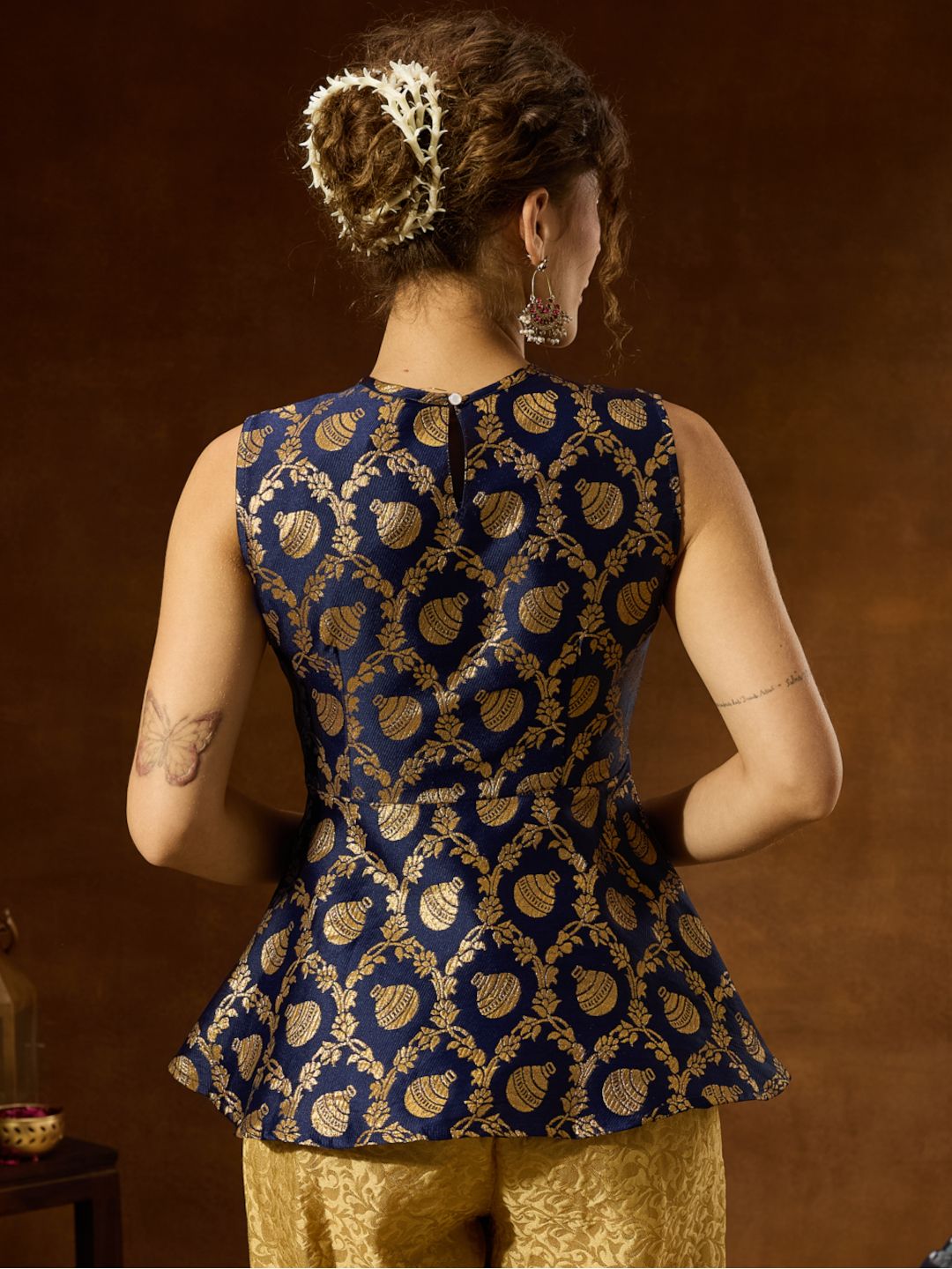 Women Classic Brocade Peplum Top