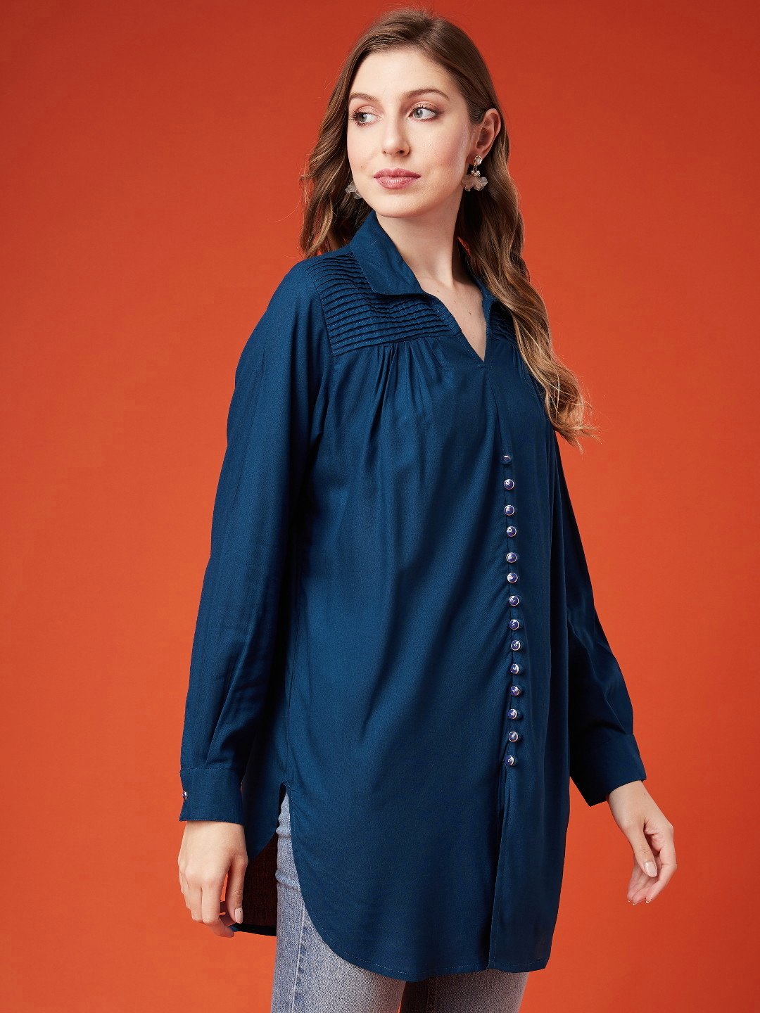 Women's Rayon Tunic with Collared Neck and Front Slit