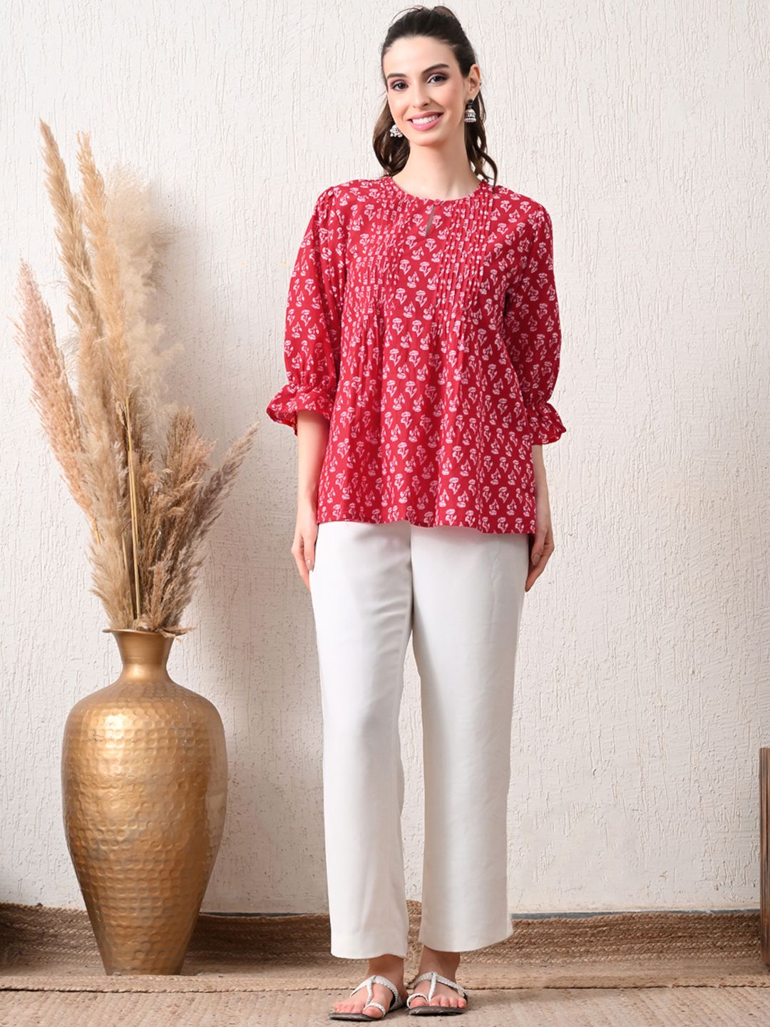 Women's Printed Cotton Round Neck Tunic