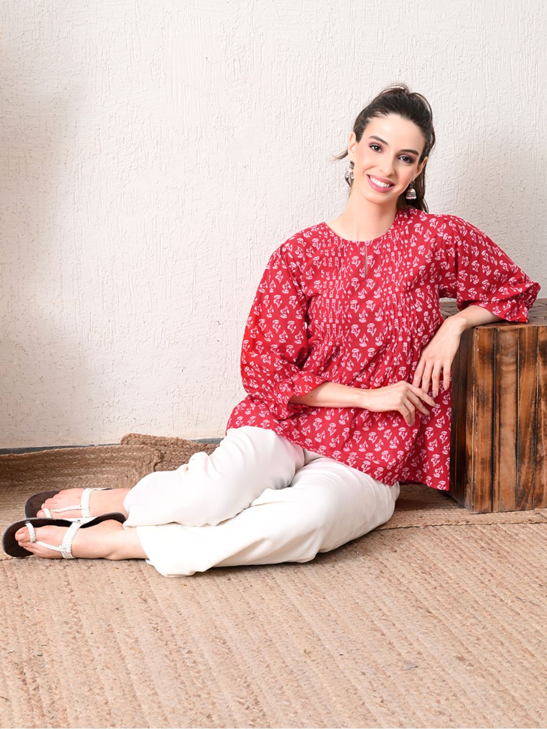 Women's Printed Cotton Round Neck Tunic
