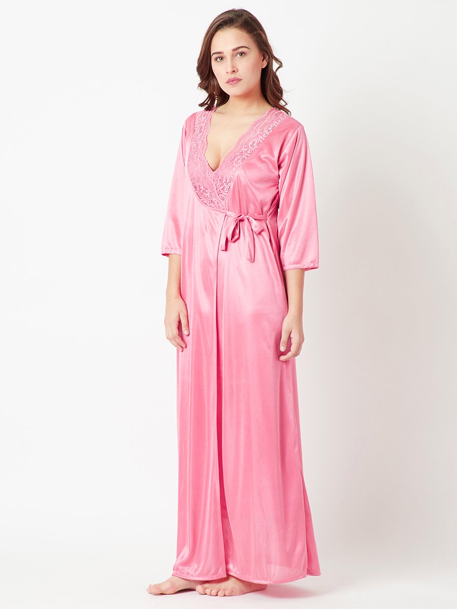 Comfortable Pink Nightdress Set with Robe