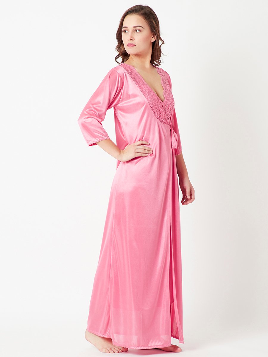 Comfortable Pink Nightdress Set with Robe