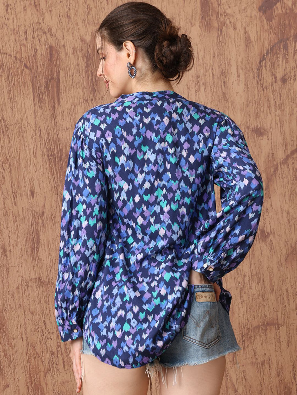Women's Ikat Print Tunic with Mandarin Collar