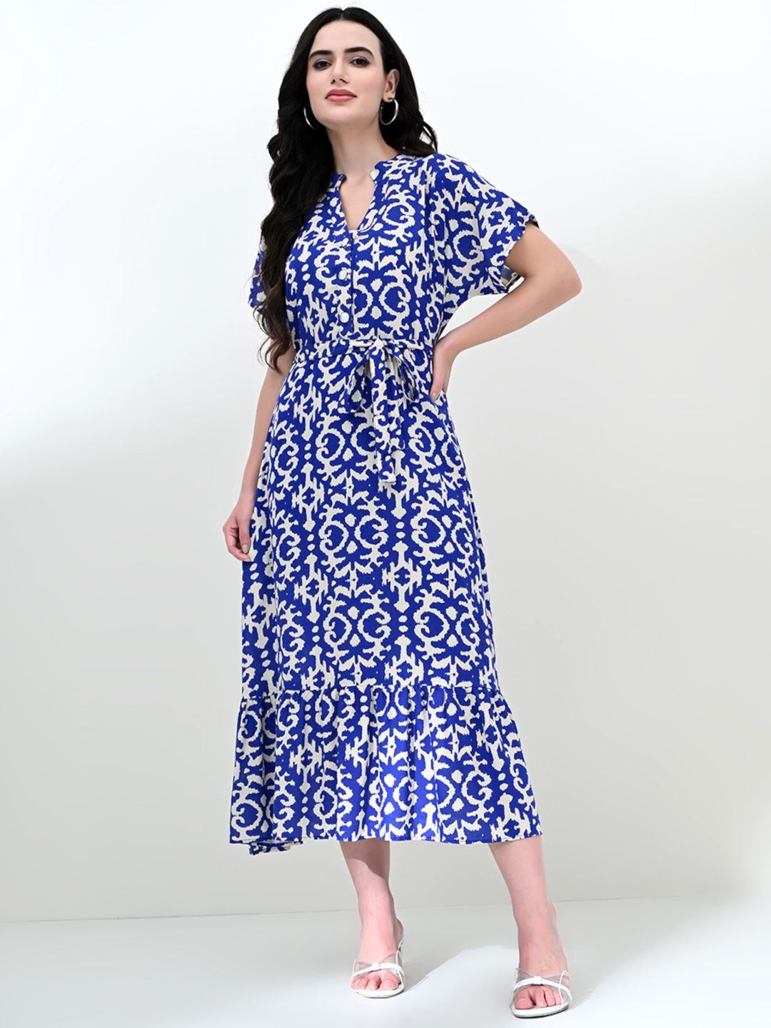 Elegant Ikkat Damask Pattern A-Line Day Dress