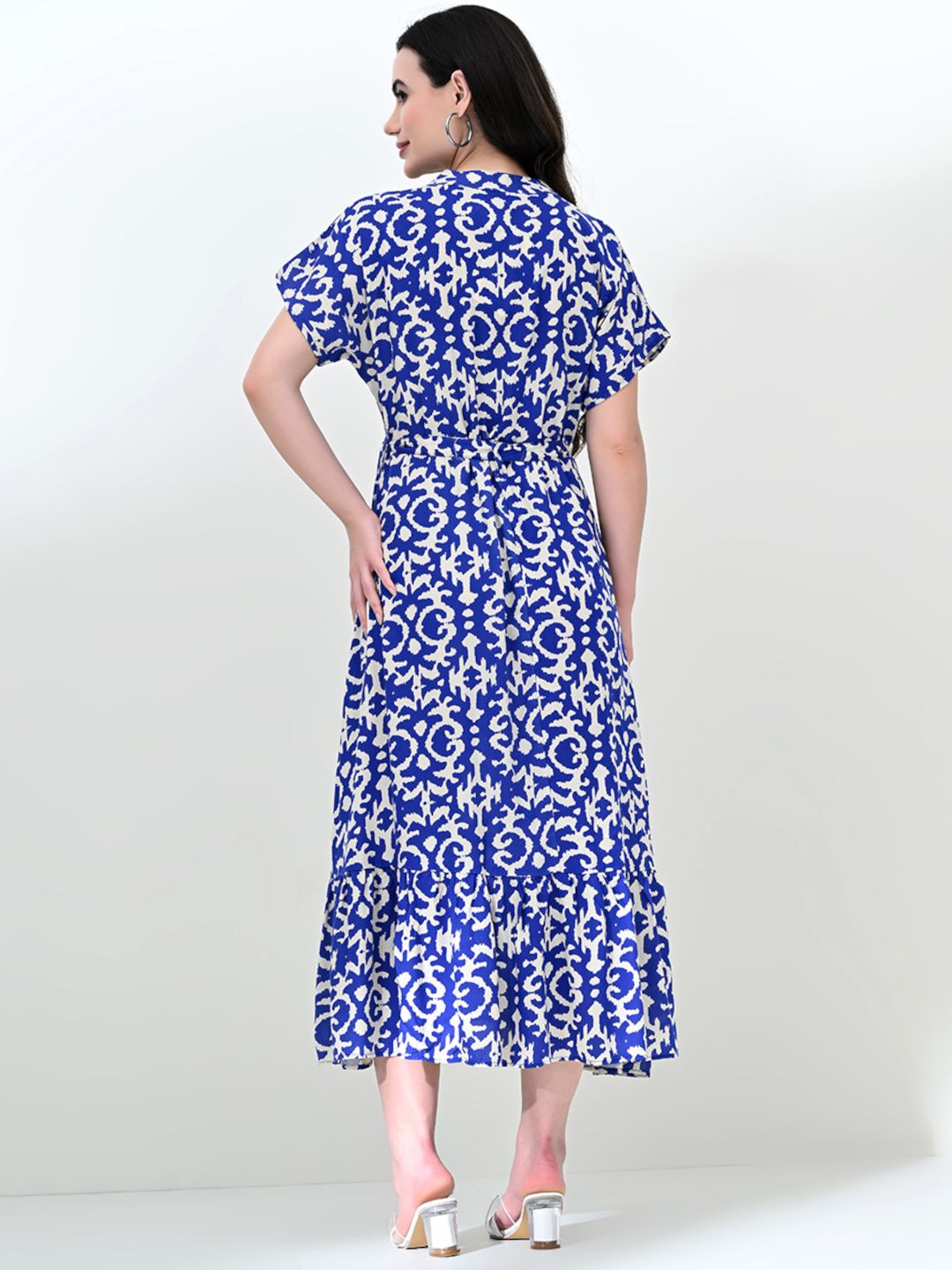Elegant Ikkat Damask Pattern A-Line Day Dress