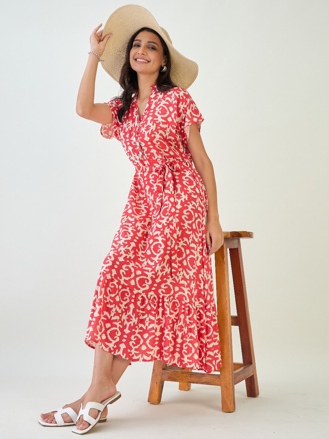 Elegant Ikkat Damask Pattern A-Line Dress for Women