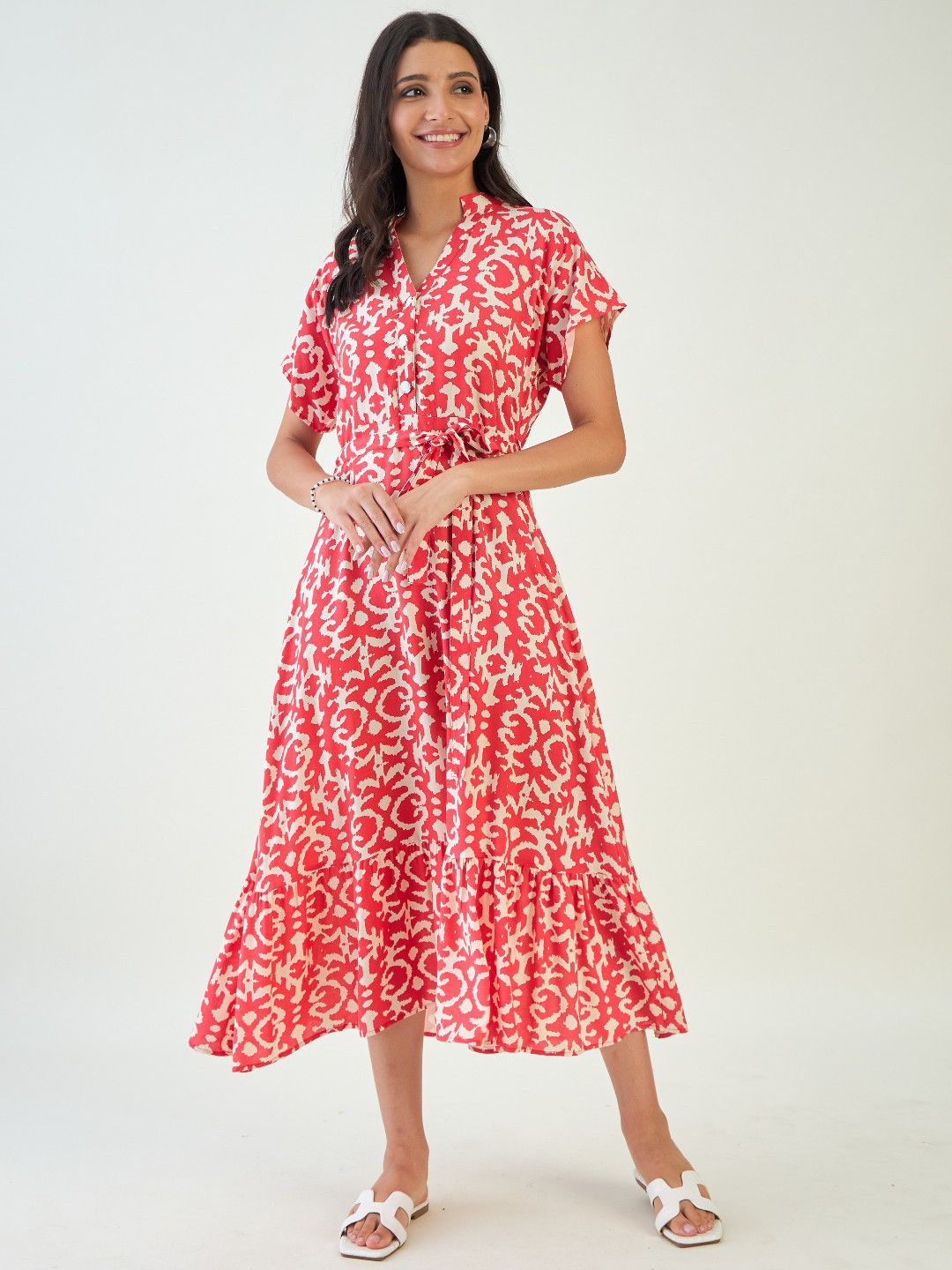 Elegant Ikkat Damask Pattern A-Line Dress for Women