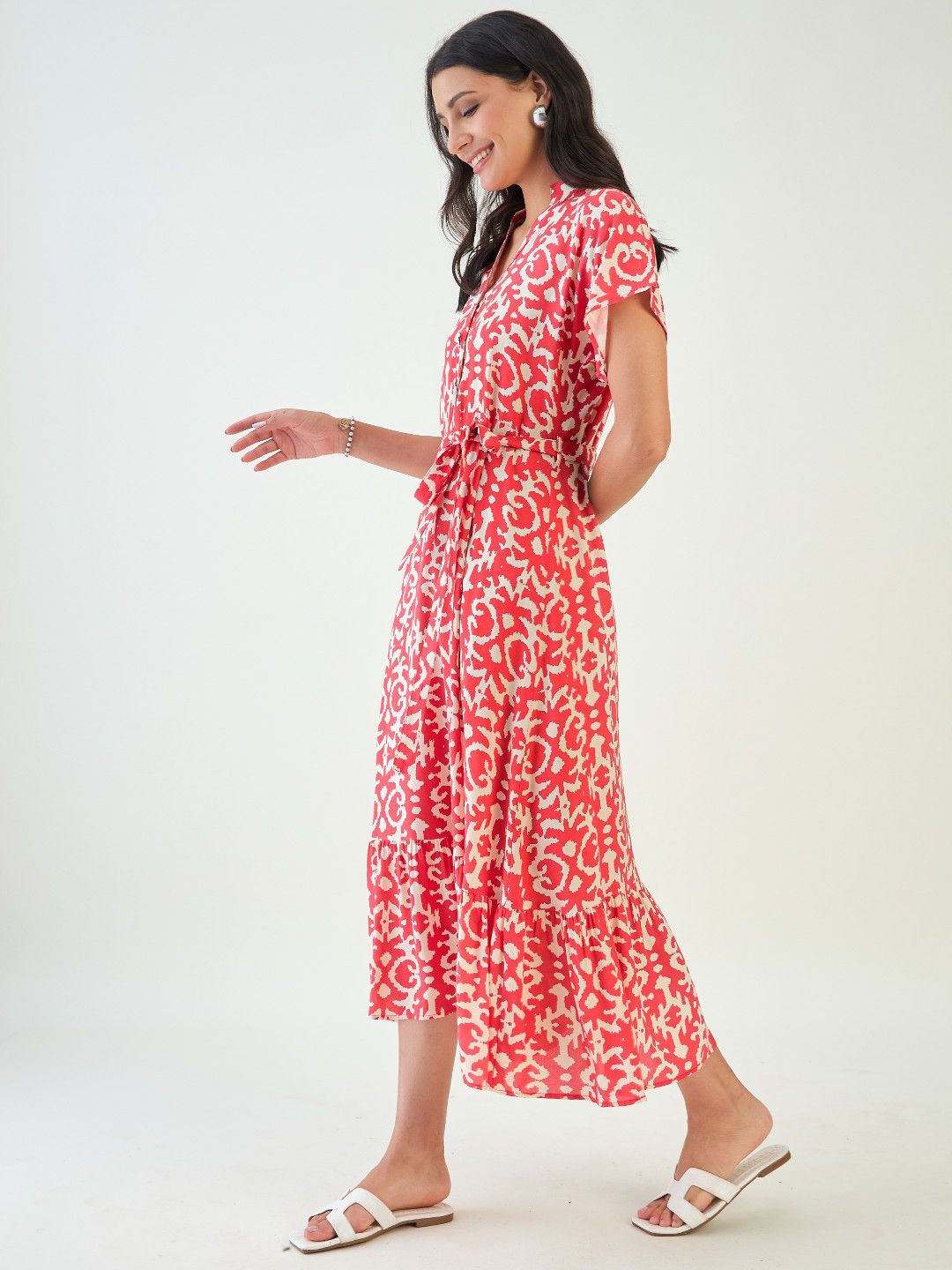 Elegant Ikkat Damask Pattern A-Line Dress for Women