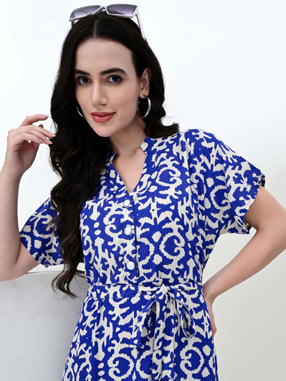 Elegant Ikkat Damask Pattern A-Line Day Dress