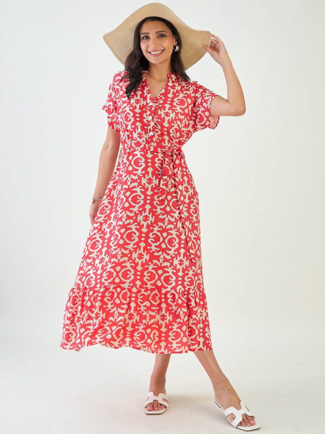 Elegant Ikkat Damask Pattern A-Line Dress for Women