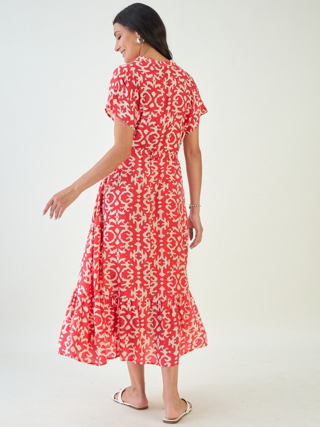 Elegant Ikkat Damask Pattern A-Line Dress for Women
