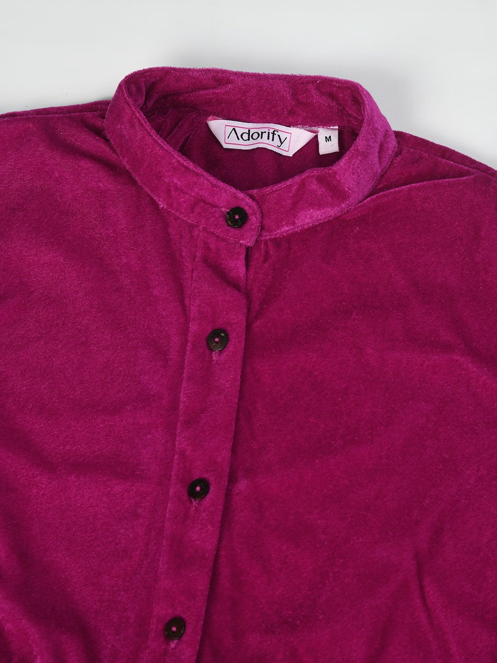 Magenta Long Sleeve Velvet Shirt Dress for Women