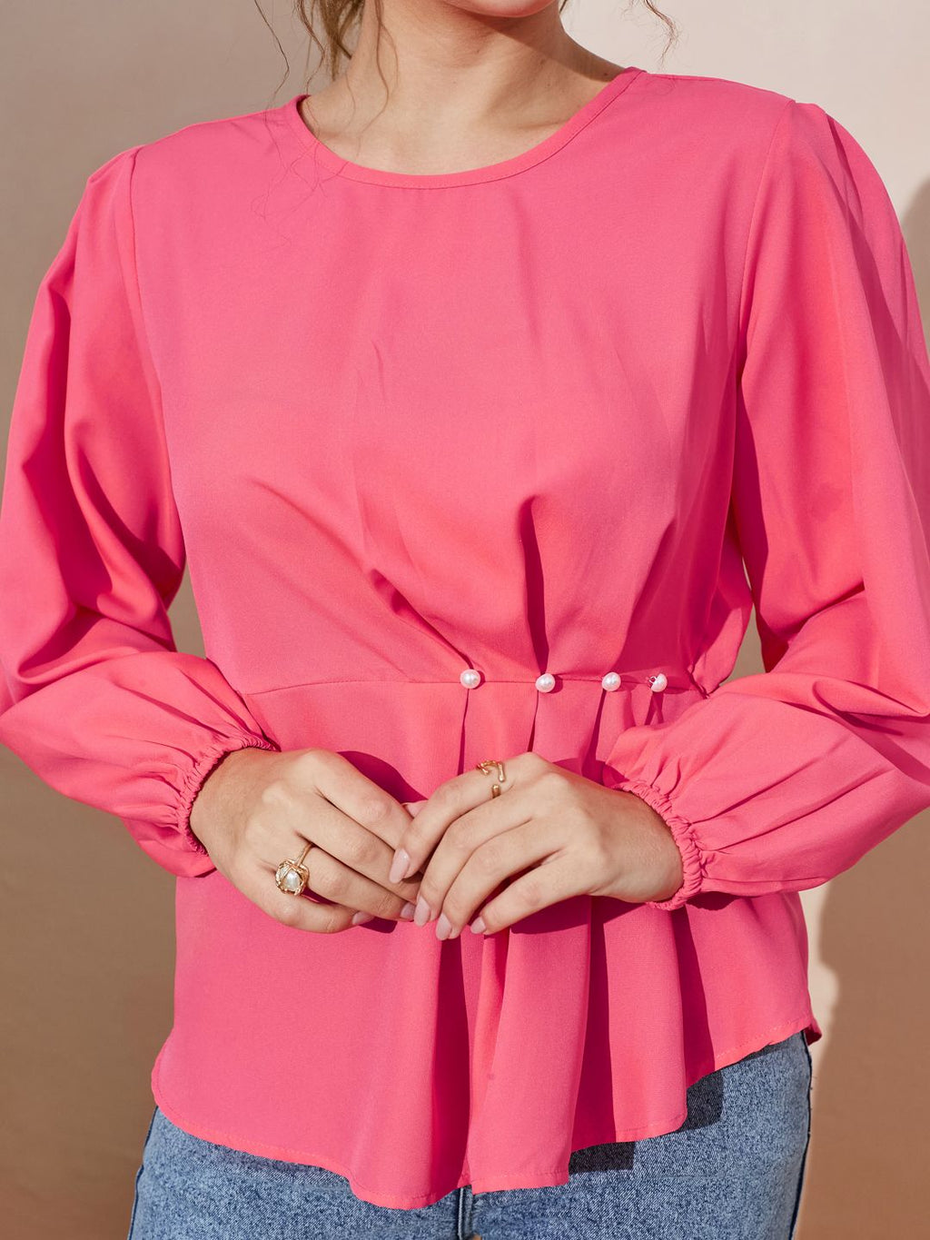 Elegant Peplum Blouse with Waist Pleats