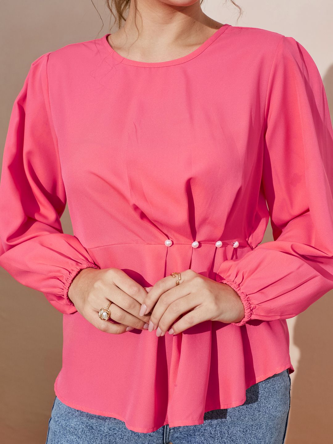 Elegant Peplum Blouse with Waist Pleats