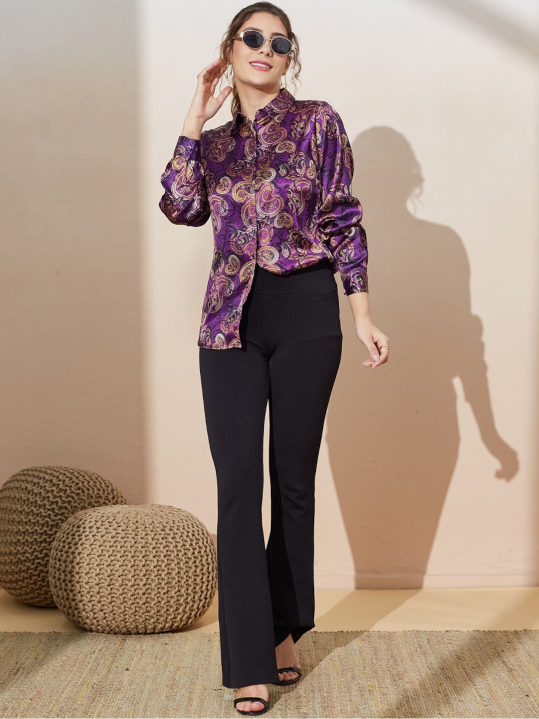 Chic Satin Shirt with Printed Design