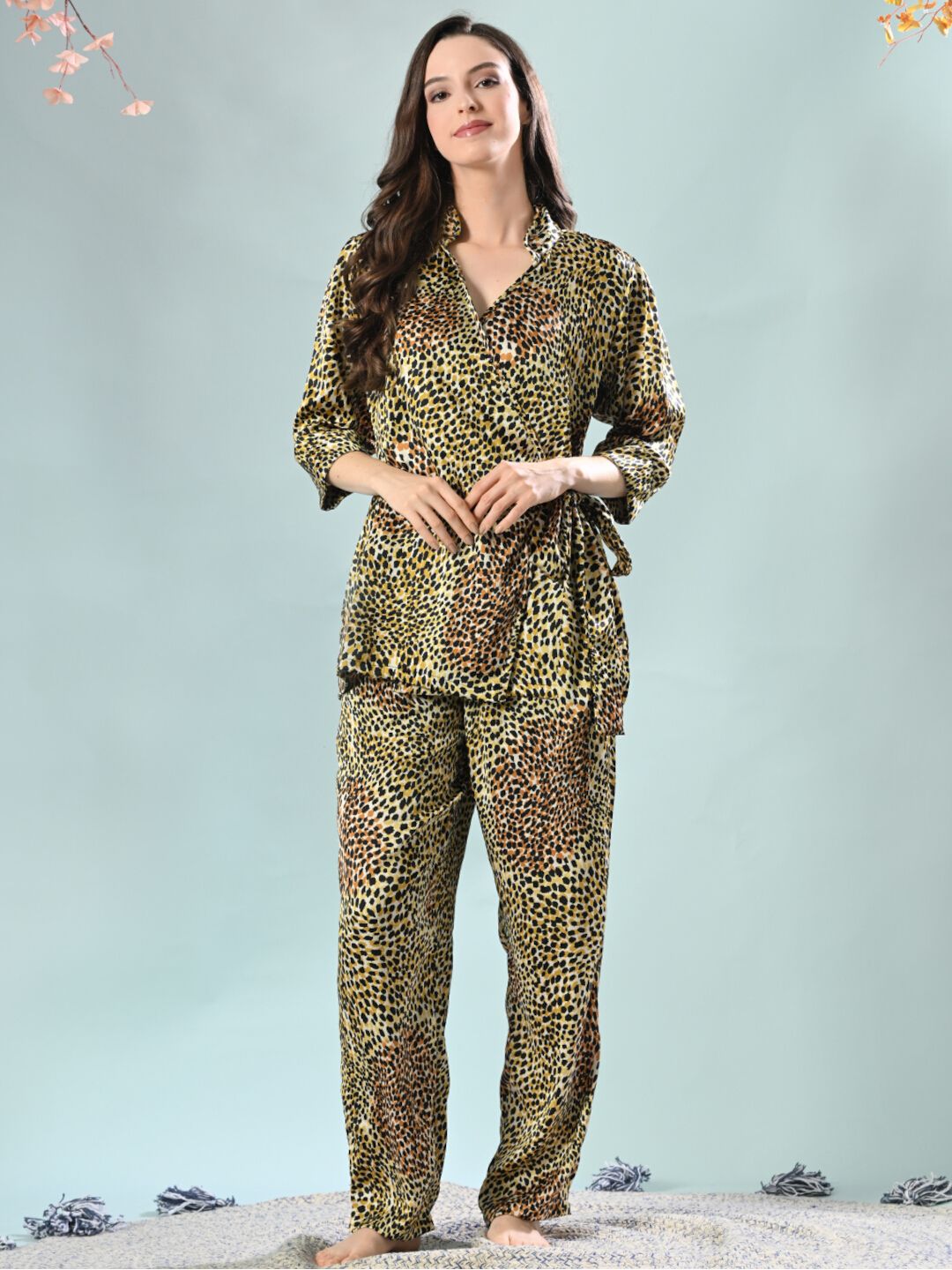 Women's Satin Nightwear Set with Knotted Top & Shorts