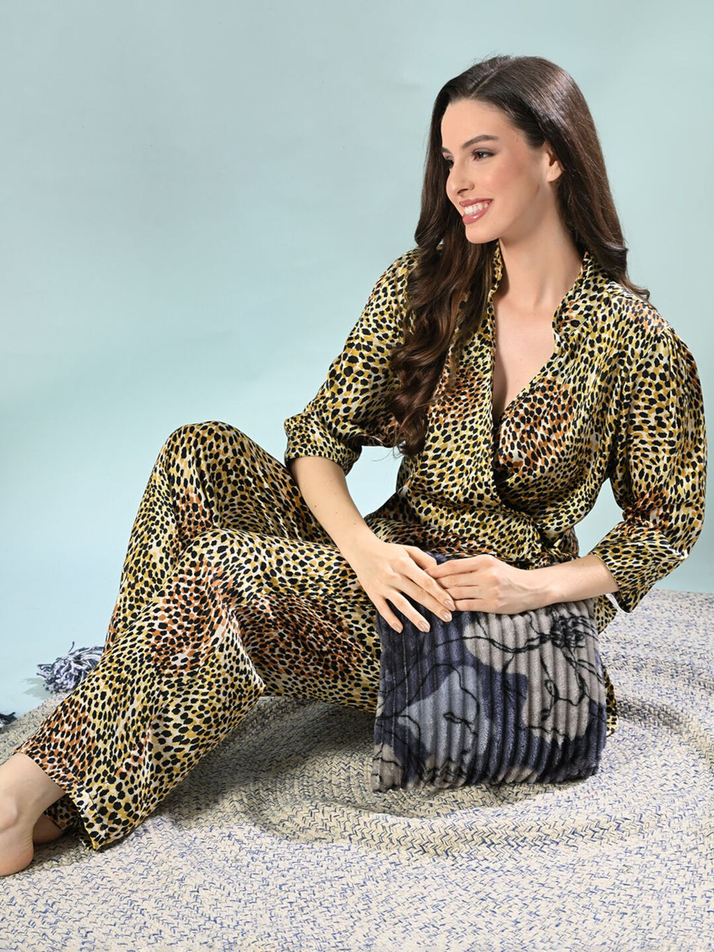 Women's Satin Nightwear Set with Knotted Top & Shorts