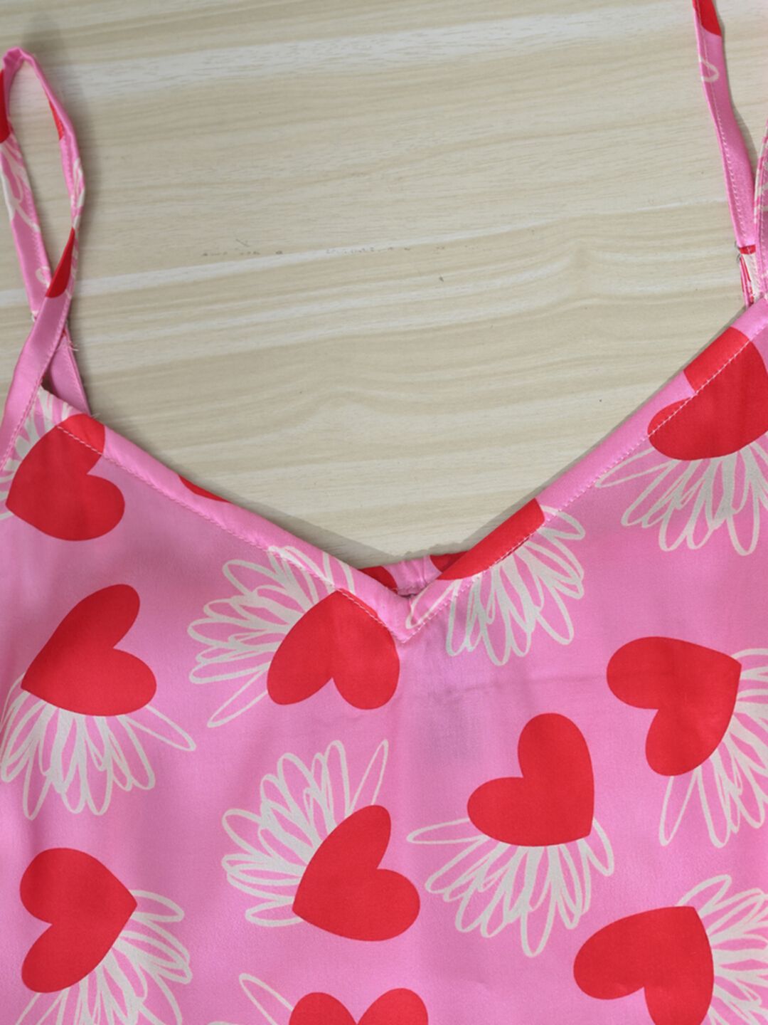 Chic Heart Printed Satin Nightwear Set