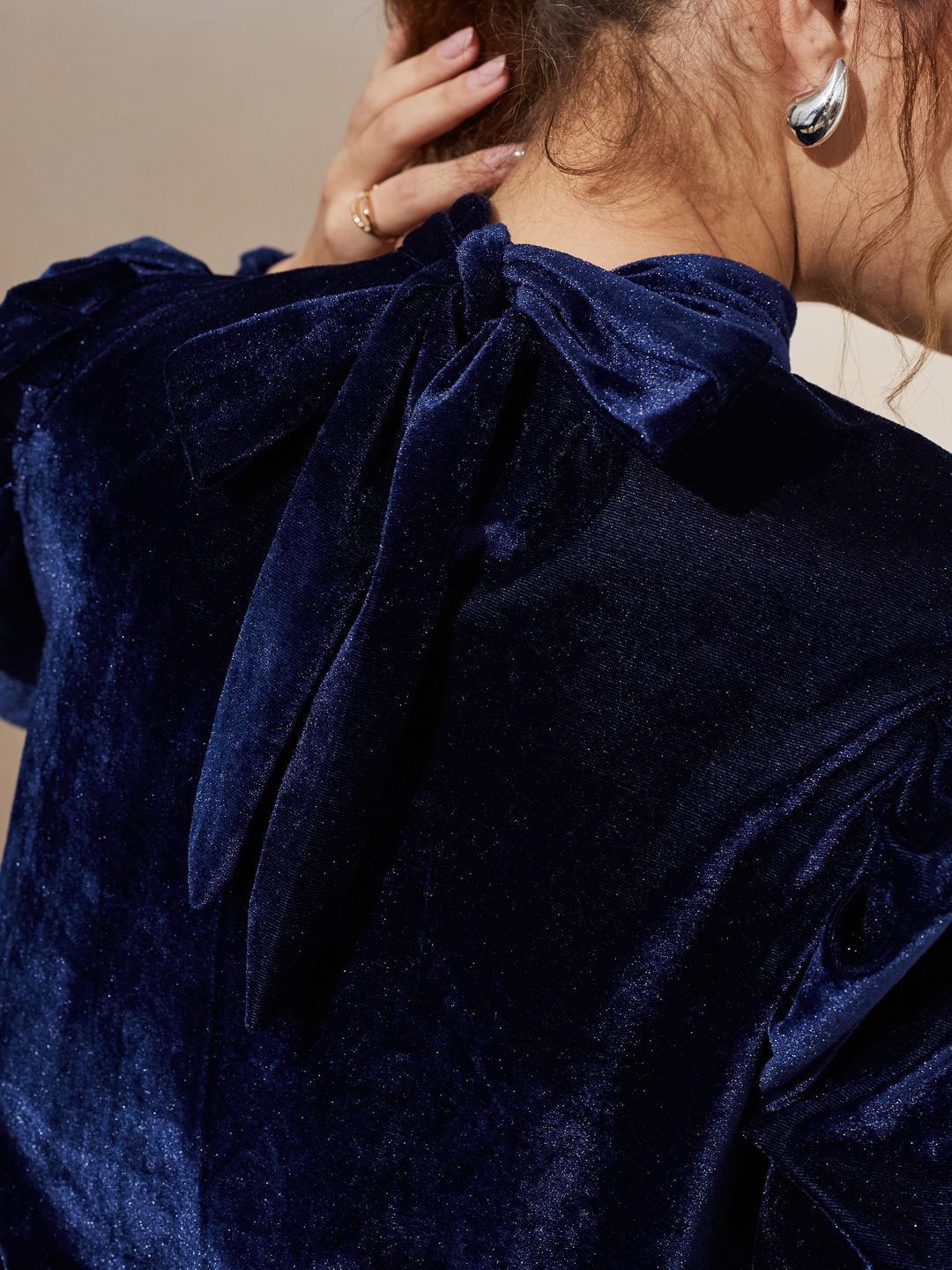 Blue Balloon Sleeve Velvet Top