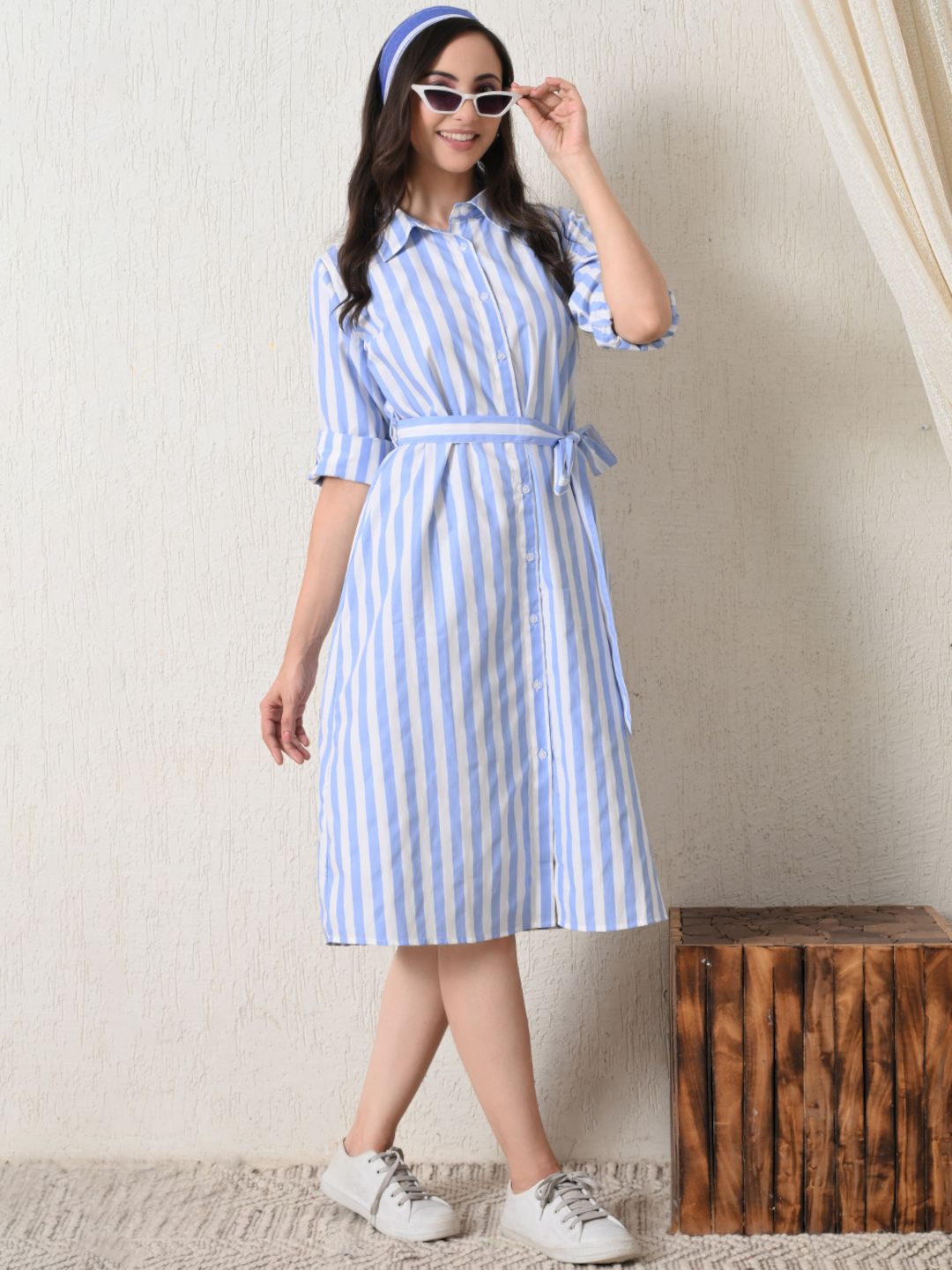 Casual Striped Button-Down Shirt Dress for Women