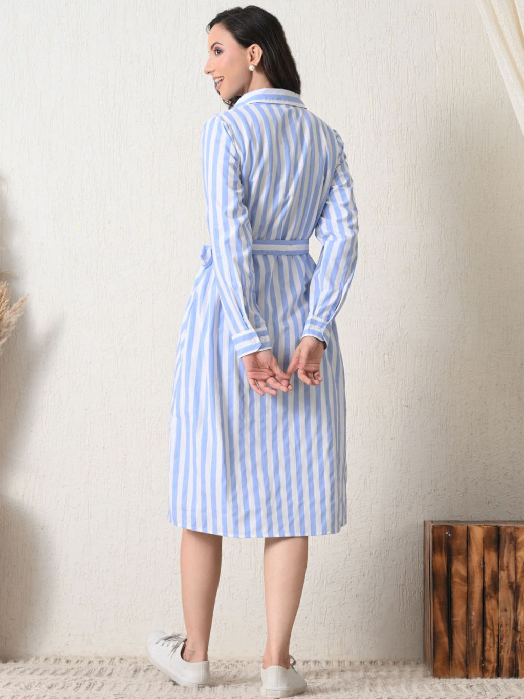 Casual Striped Button-Down Shirt Dress for Women