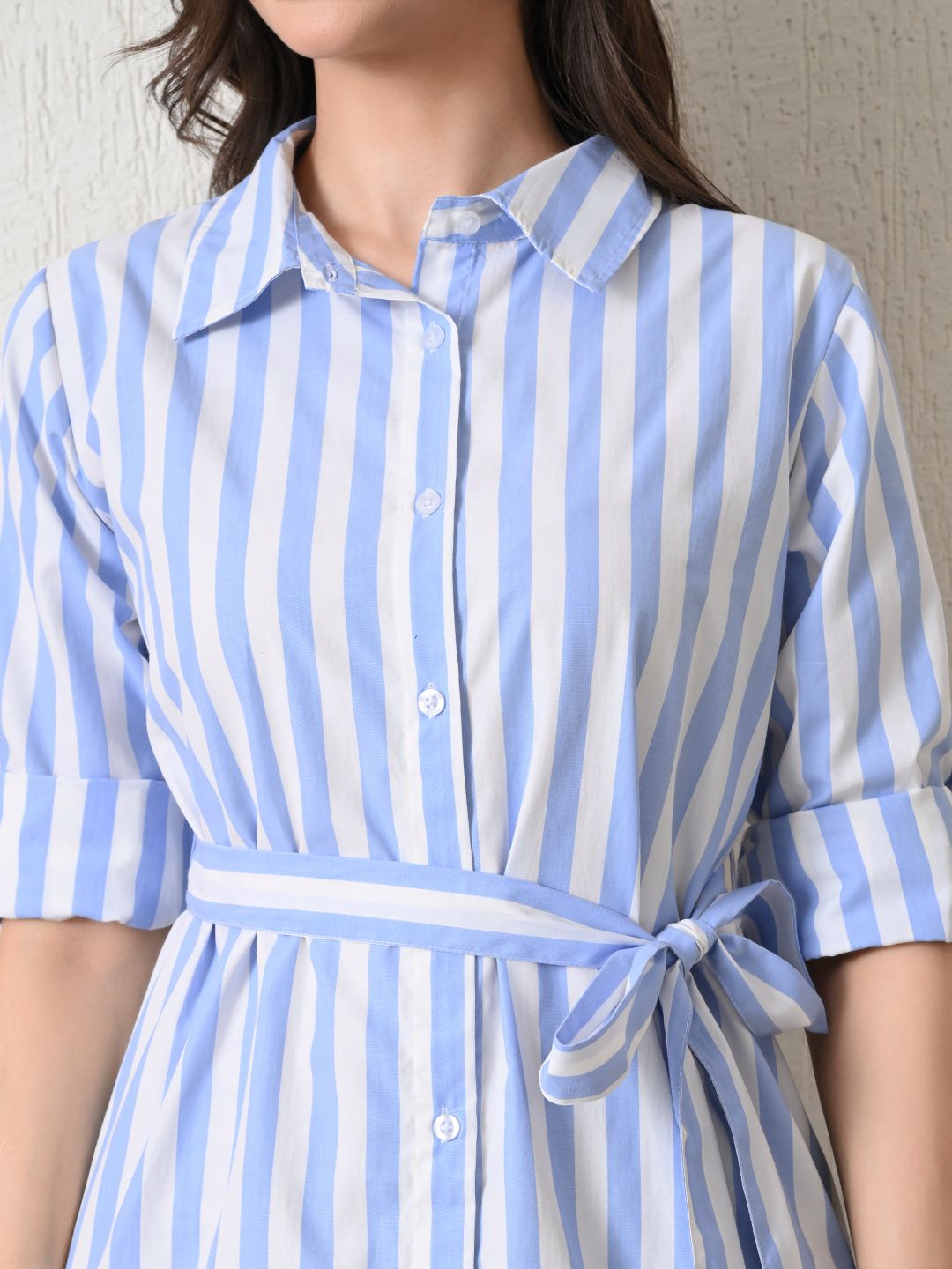 Casual Striped Button-Down Shirt Dress for Women