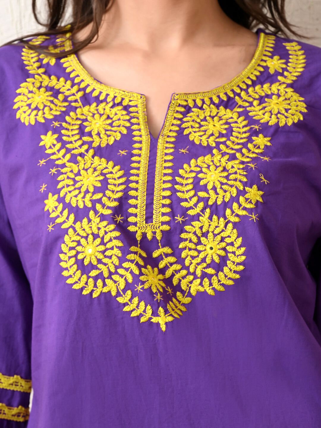 V-Cut Neck Floral Embroidered Tunic