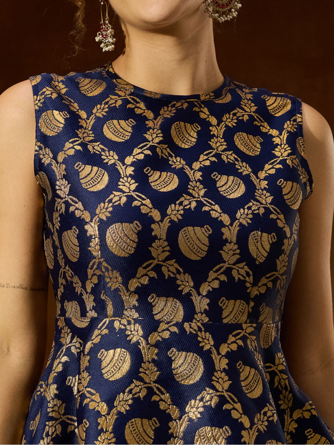 Women Classic Brocade Peplum Top