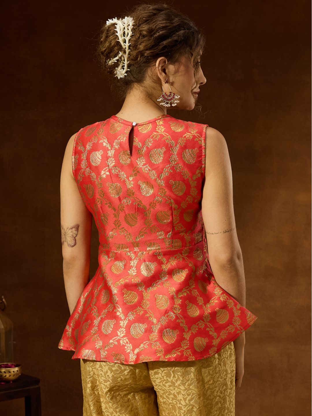 Elegant Brocade Peplum Top for Women