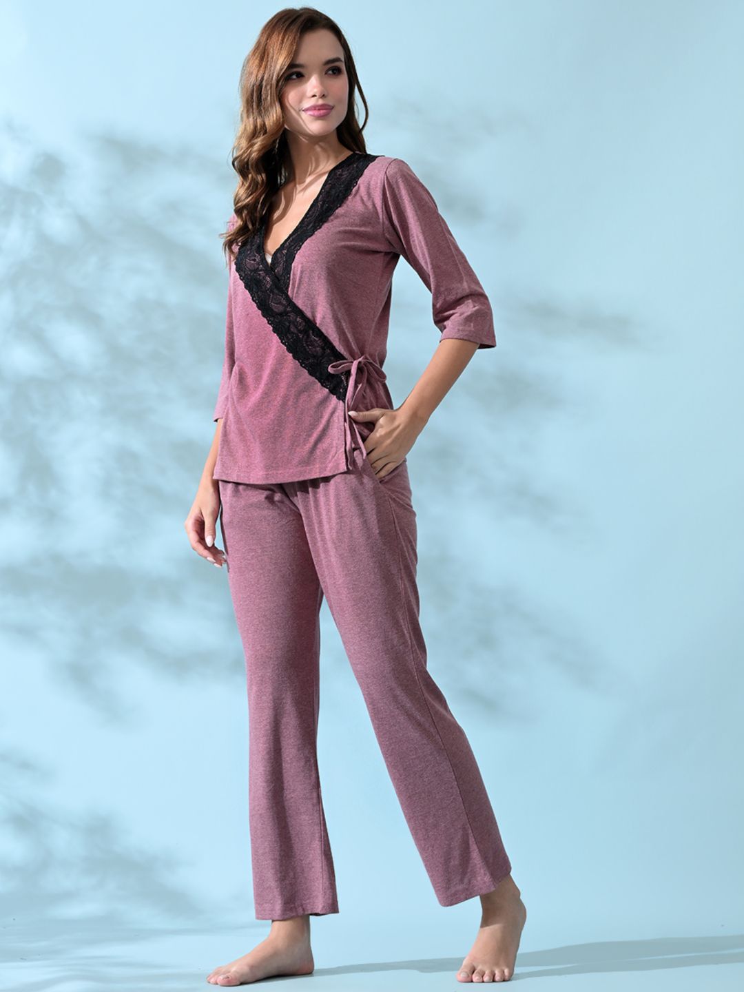 Elegant Lace Trim Jersey Nightwear Set for Women
