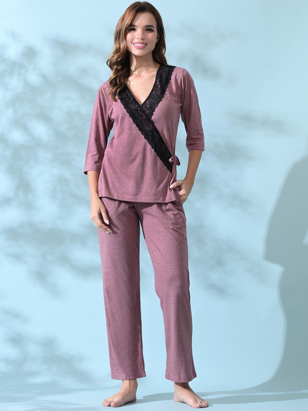Elegant Lace Trim Jersey Nightwear Set for Women