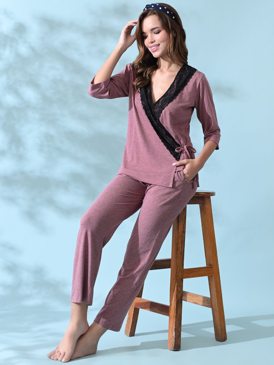 Elegant Lace Trim Jersey Nightwear Set for Women