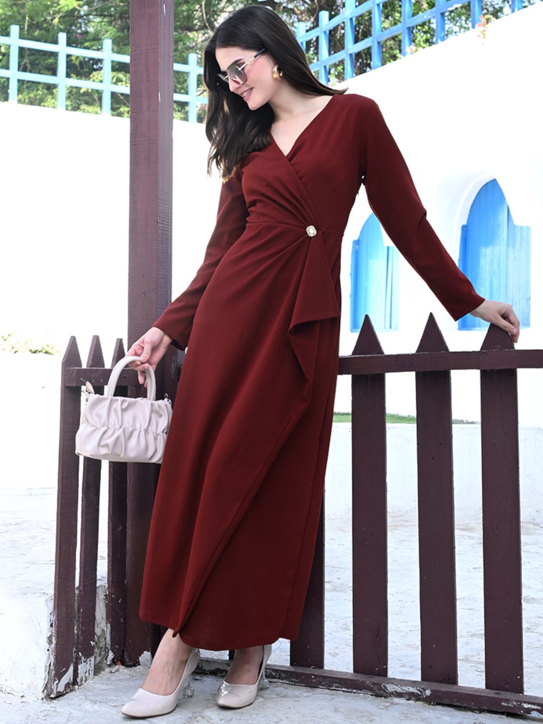 Ruffled Asymmetrical Evening Maxi Dress for Women