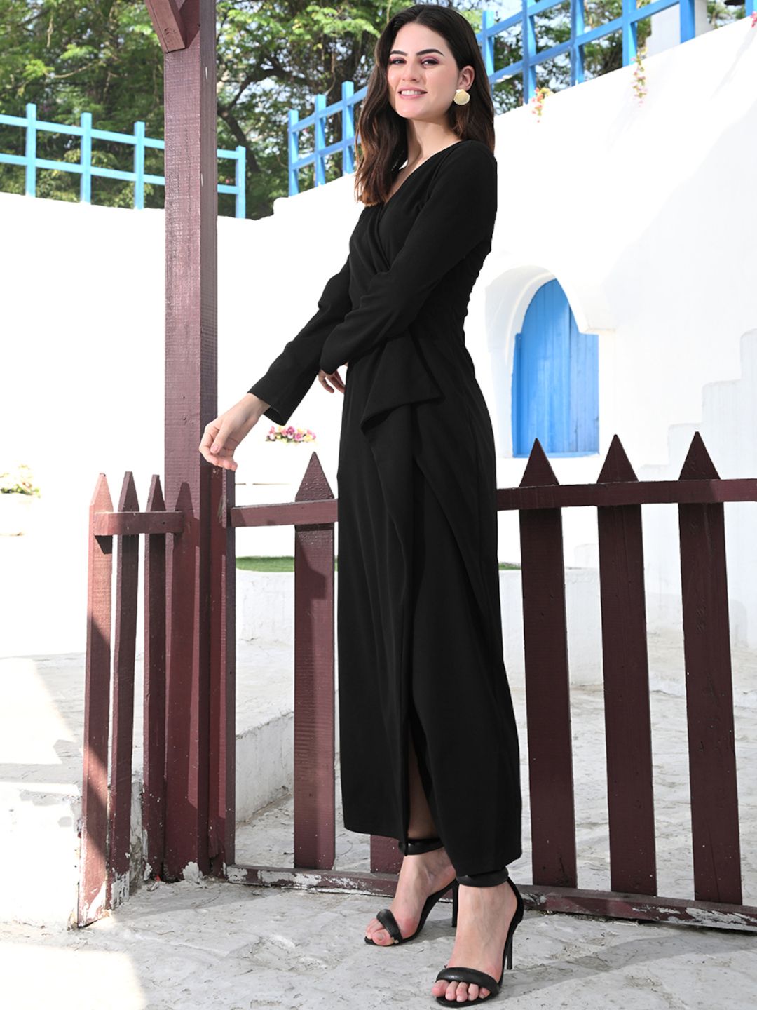 Women's Asymmetrical Ruffled Brooch Maxi Dress