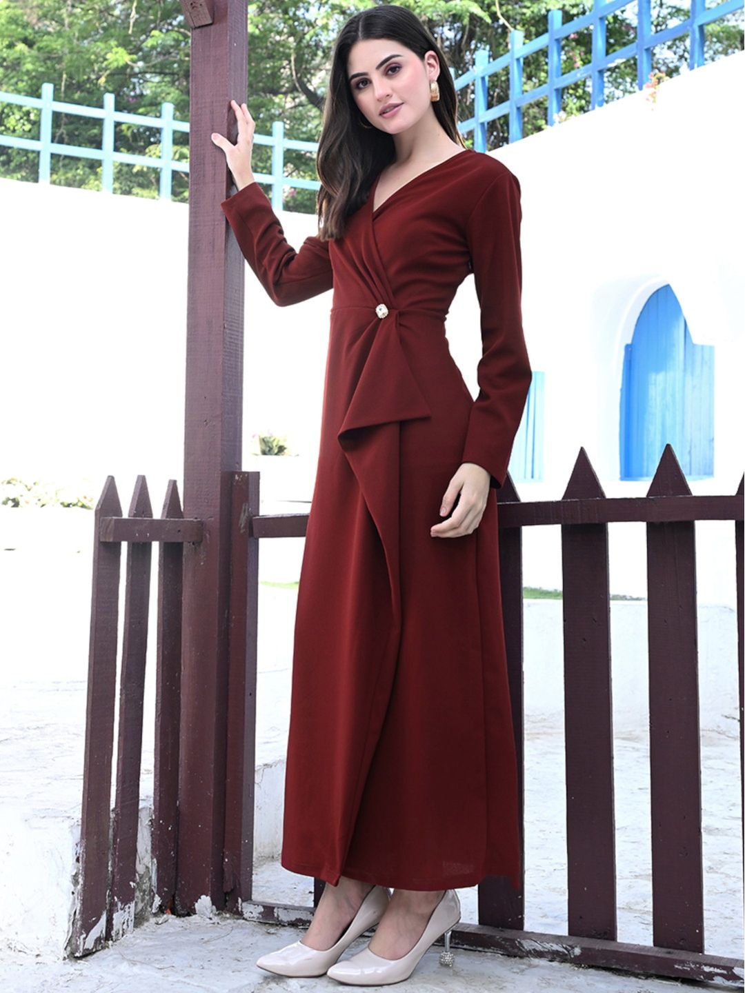 Ruffled Asymmetrical Evening Maxi Dress for Women